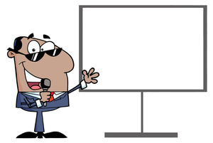 businessman or salesman giving his sales pitch or presentation