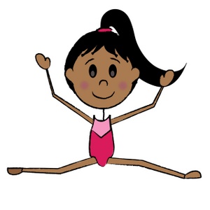 drawing of a dark skinned african american or hispanic female gymnast doing the splits
