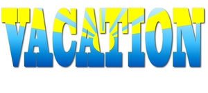 drawing of a sunrise inside of text that reads vacation