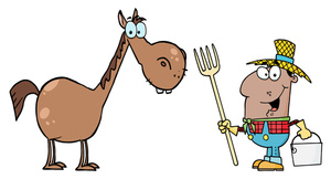 farmer or rancher and his old nag of a horse