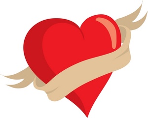 red valentine heart with blank banner for your valentines day message of love